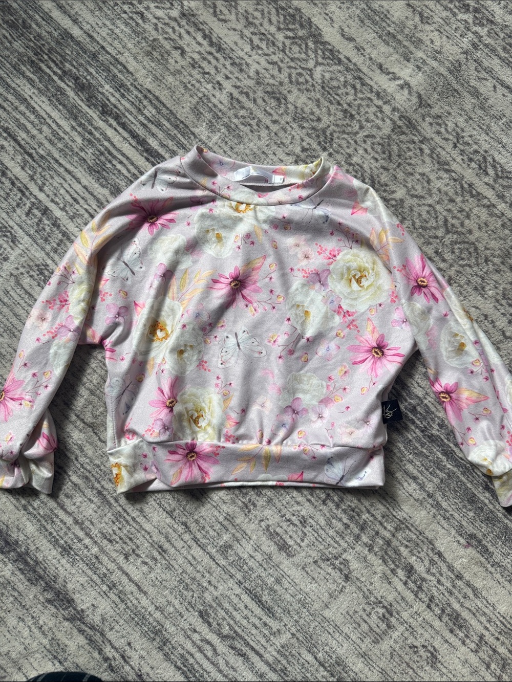 Girls' Floral Long Sleeve Top - Pink & Cream